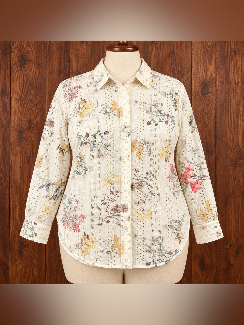 Adiva Cream Floral garden Eyelet Button-Down Shirt - NWT
